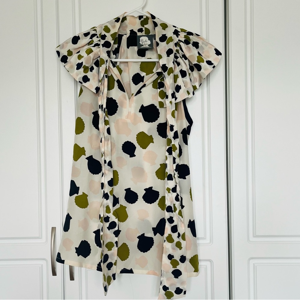 Anthropologie Size 6 Girls From Savoy Ruffle Tie Neck Silk Shell Print Tank